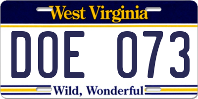 WV license plate DOE073