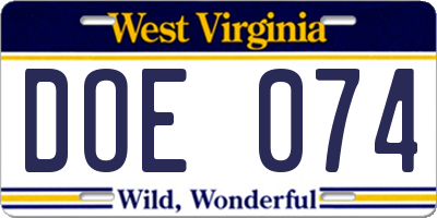 WV license plate DOE074