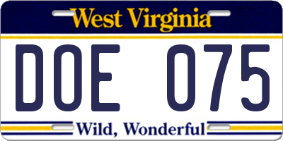 WV license plate DOE075