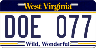 WV license plate DOE077