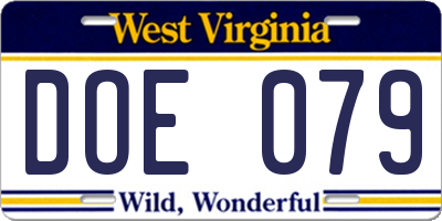 WV license plate DOE079