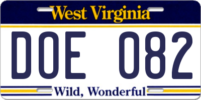 WV license plate DOE082