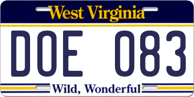 WV license plate DOE083
