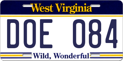 WV license plate DOE084