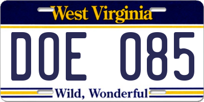 WV license plate DOE085