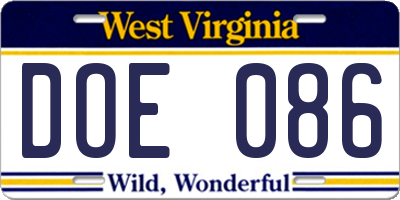 WV license plate DOE086