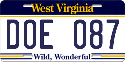WV license plate DOE087