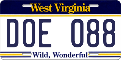 WV license plate DOE088
