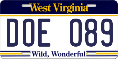 WV license plate DOE089