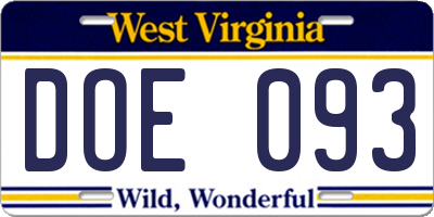 WV license plate DOE093