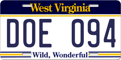 WV license plate DOE094