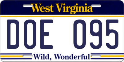 WV license plate DOE095