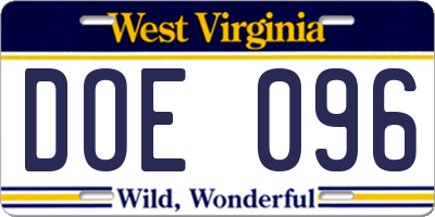 WV license plate DOE096