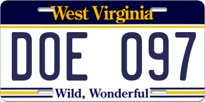 WV license plate DOE097