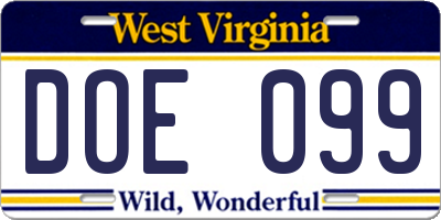 WV license plate DOE099