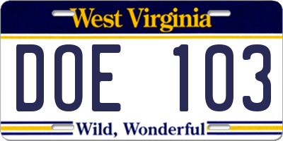 WV license plate DOE103