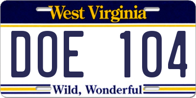 WV license plate DOE104