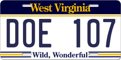 WV license plate DOE107