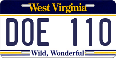 WV license plate DOE110