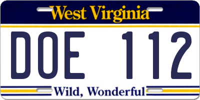 WV license plate DOE112