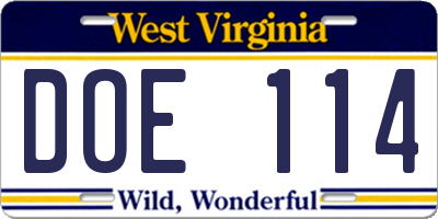 WV license plate DOE114