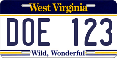 WV license plate DOE123