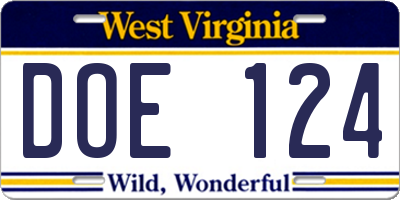 WV license plate DOE124