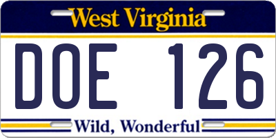 WV license plate DOE126