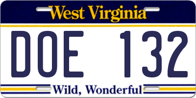 WV license plate DOE132