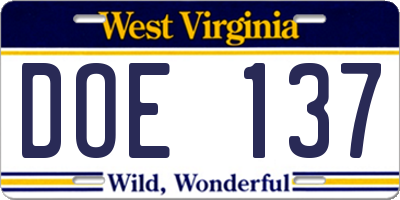WV license plate DOE137