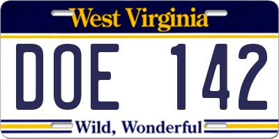 WV license plate DOE142