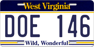WV license plate DOE146
