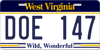 WV license plate DOE147