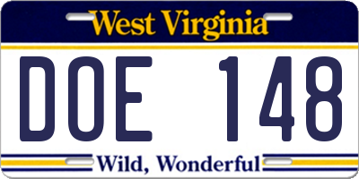 WV license plate DOE148