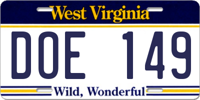 WV license plate DOE149