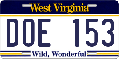 WV license plate DOE153