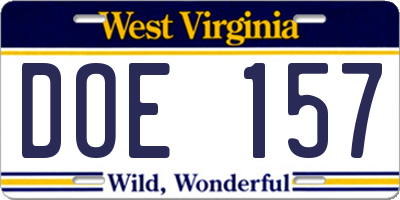 WV license plate DOE157