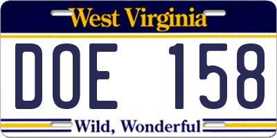 WV license plate DOE158