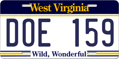WV license plate DOE159
