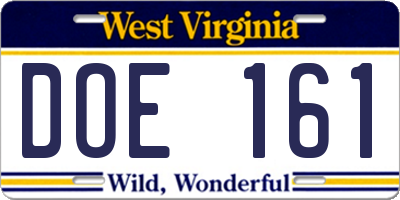 WV license plate DOE161