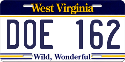 WV license plate DOE162