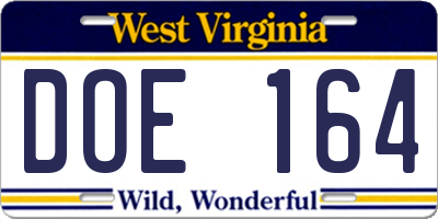 WV license plate DOE164