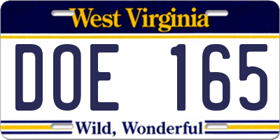 WV license plate DOE165