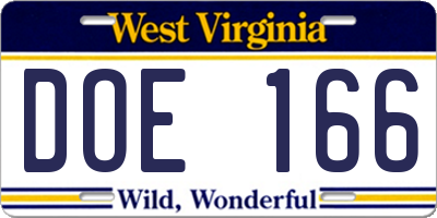 WV license plate DOE166