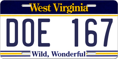 WV license plate DOE167