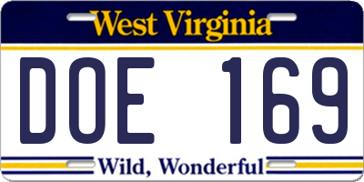 WV license plate DOE169