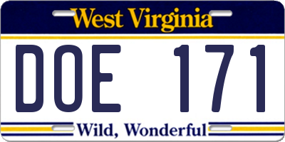 WV license plate DOE171