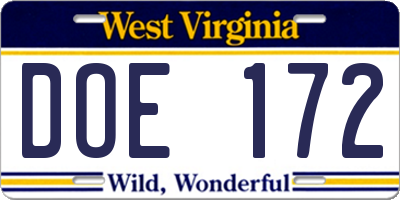WV license plate DOE172