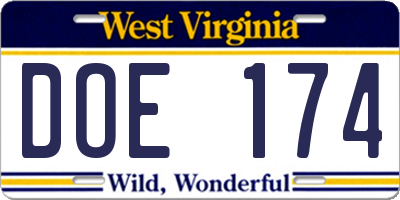 WV license plate DOE174