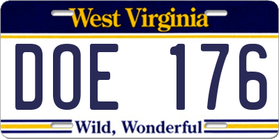 WV license plate DOE176
